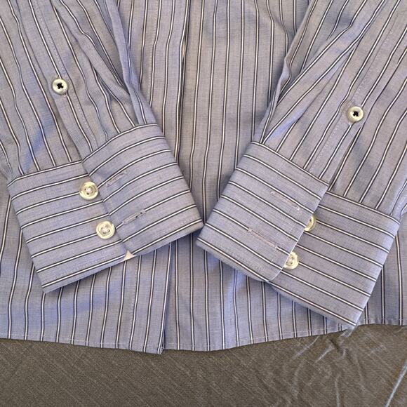 Lands End Shirt Womens Sz 4 No Iron Supima Button Up Plus Blue White Stripe - Picture 2 of 12